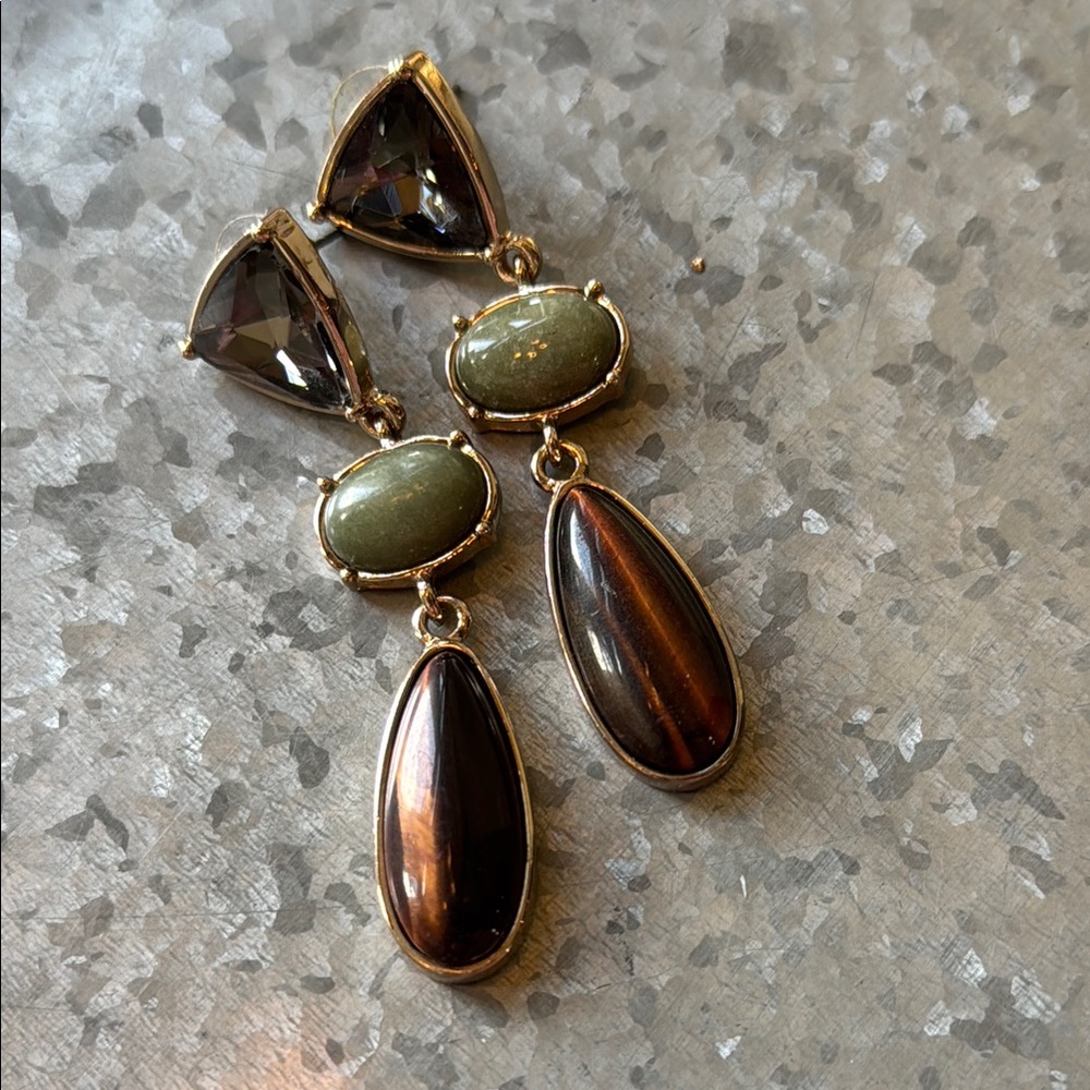 WHBM Elegant Grey, Green and Brown Dangle Earrings